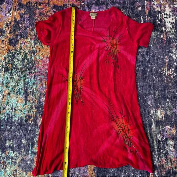Tropical Batik Pink Rayon Tunic Dress Bamboo Print One Size - Picture 14 of 15